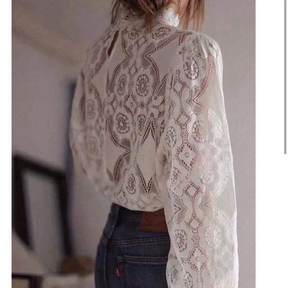 New lace mock neck long sleeve top - Picture 2 of 4